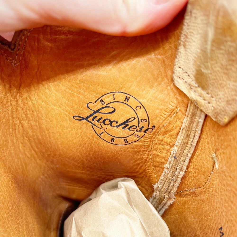 Lucchese Tan Studded Leather Heeled Cowboy Boots - Picture 10 of 11
